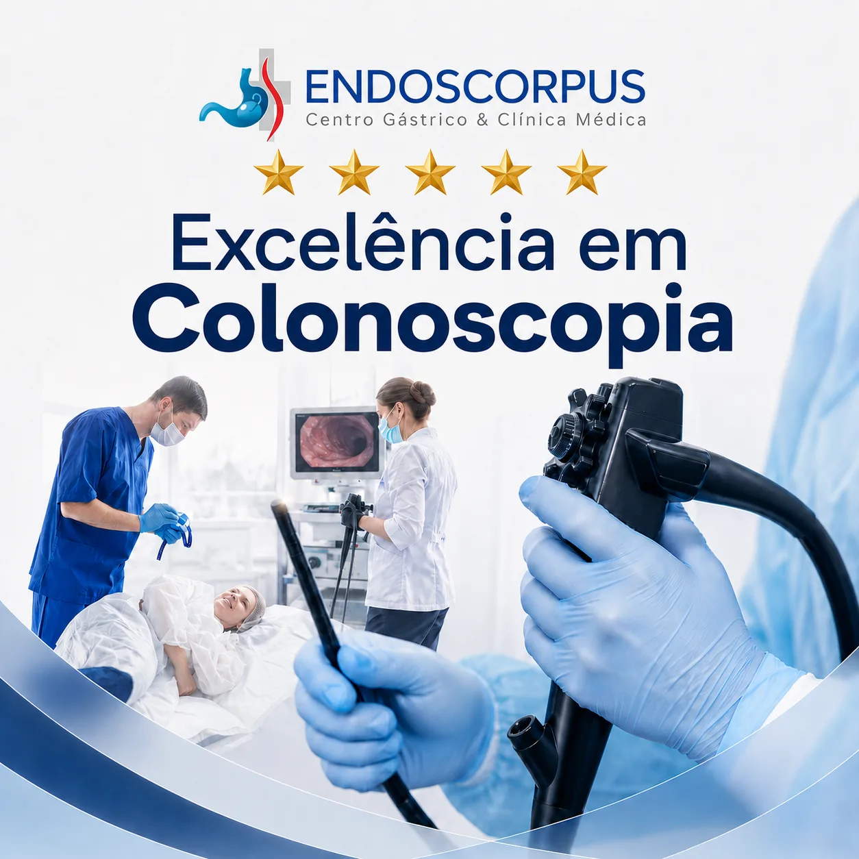 Equipe da Clínica Endoscorpus realizando colonoscopia com sedação em São Gonçalo