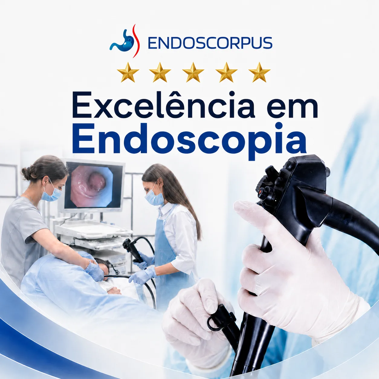 Equipe da Clínica Endoscorpus realizando endoscopia digestiva com sedação em São Gonçalo