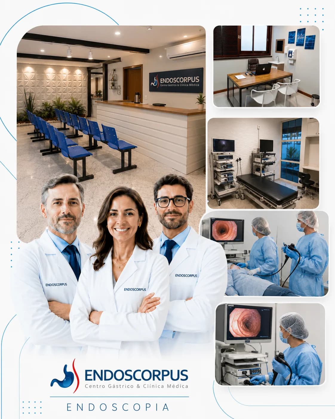 Recepção e sala de endoscopia da Endoscorpus em São Gonçalo