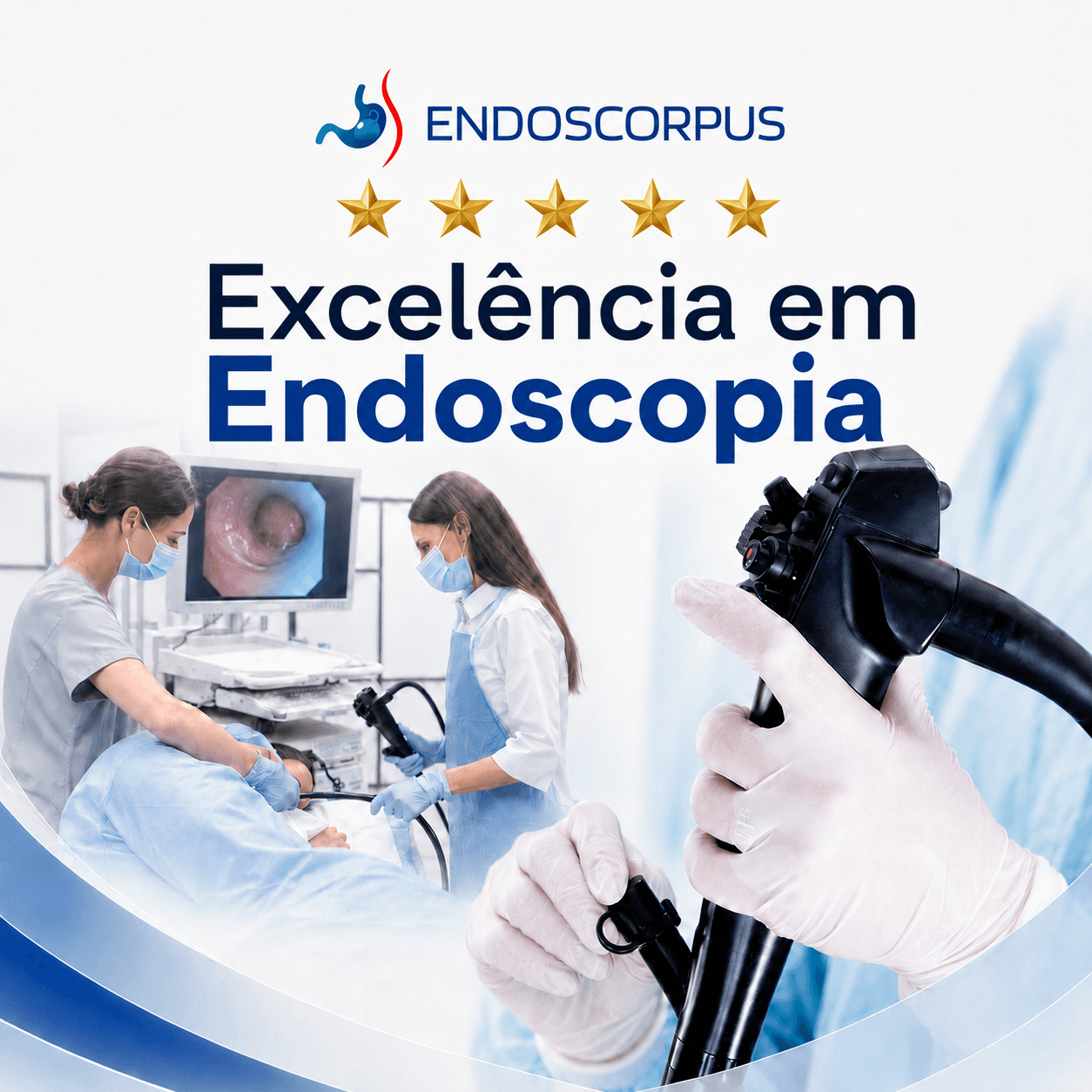 Equipe da Clínica Endoscorpus realizando endoscopia digestiva com sedação em São Gonçalo